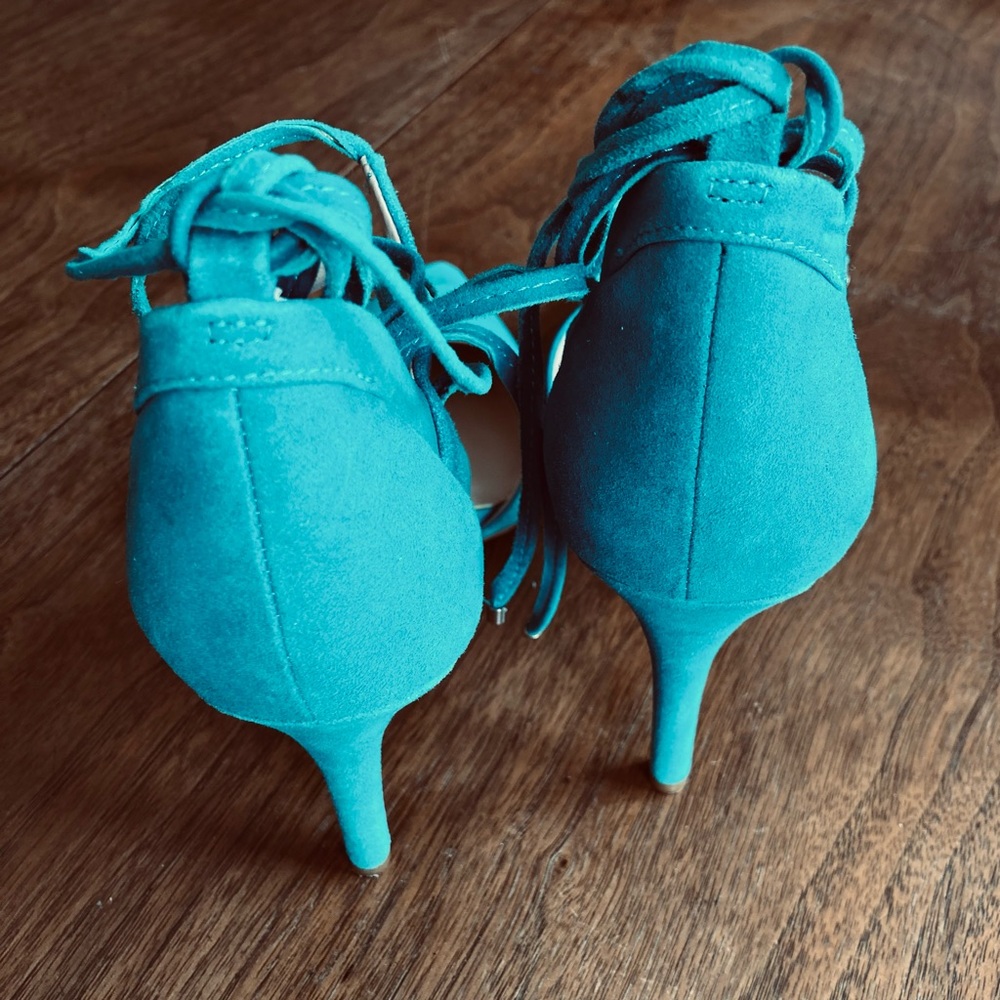 Vince Camuto Teal Lace-Up Pointed Toe Heels - Picture 4 of 10